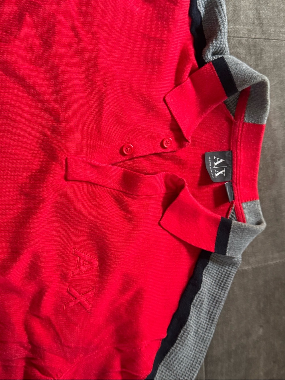 A|X Armani Exchange Bright Red Polo with Gray Collar Accents